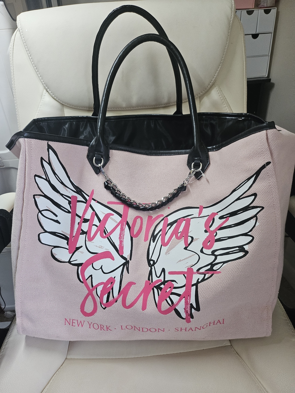 Victoria's Secret Pink Tote with Wing Graphic and Black Trim
